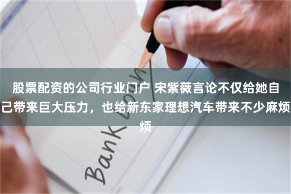 股票配资的公司行业门户 宋紫薇言论不仅给她自己带来巨大压力，也给新东家理想汽车带来不少麻烦