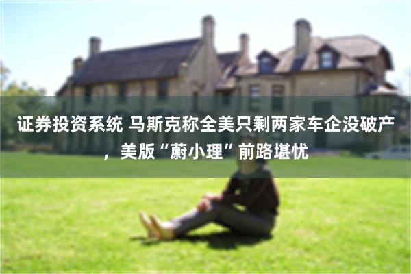 证券投资系统 马斯克称全美只剩两家车企没破产，美版“蔚小理”前路堪忧